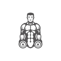 Man bodybuilder lifting dumbbells silhouette isolated on white background vector illustration.