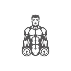 Man bodybuilder lifting dumbbells silhouette isolated on white background vector illustration.