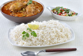 White rice with chicken curry