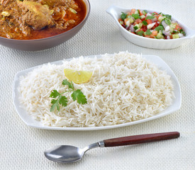 White rice with chicken curry