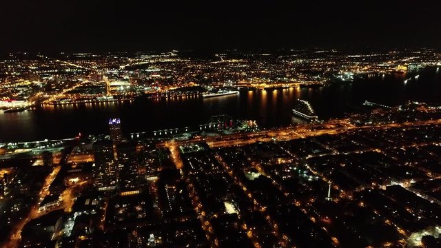 Aerial Video of Center City Philadelphia at Night