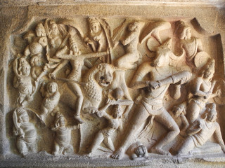 Wall of an ancient temple, Tamil Nadu, Mahabalipuram city