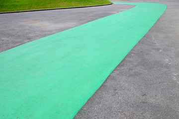 Fototapeta premium Green bicycle lane on asphalt road