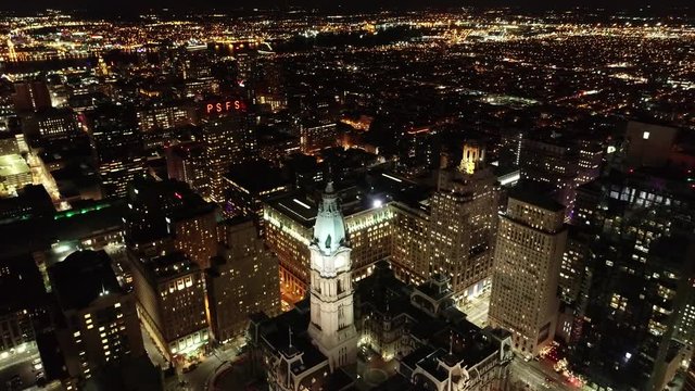 Aerial Video of Center City Philadelphia at Night