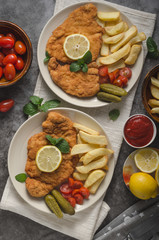 Homemade german schnitzel with pickles