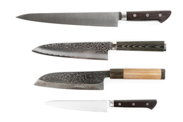 Set of new and used knives, isolated