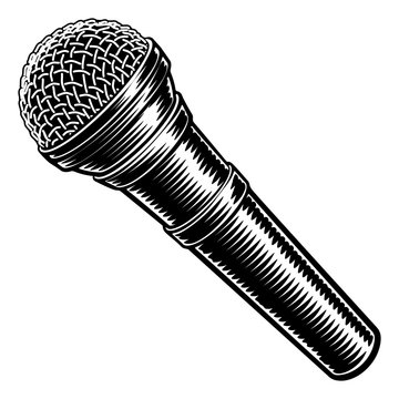 recommend clip art: Microphone or mic in a vintage intaglio woodcut engraved or retro propaganda style