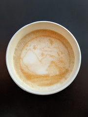 cup of coffee with a print on foam