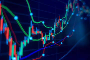 Stock market trading graph and candlestick chart for financial investment concept. Abstract finance background.