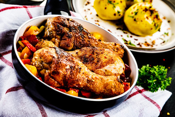 Fried drumsticks with potatoes