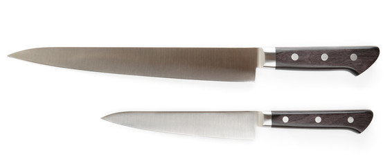 Two kitchen knives isolated on white