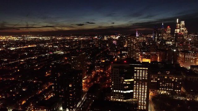Aerial Video of Center City Philadelphia at Night