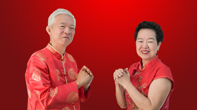 Asian senior Chinese new year gesture celebration happy