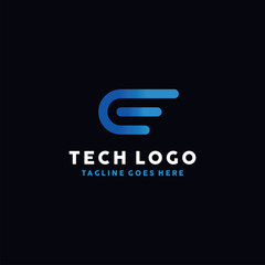 Letter E Blue Technology Logo Symbol Design