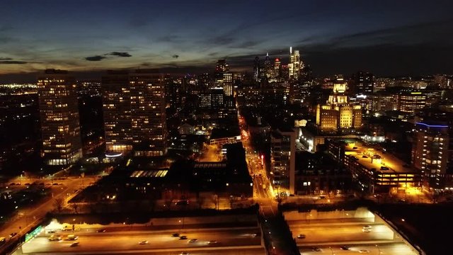 Aerial Video of Center City Philadelphia at Night