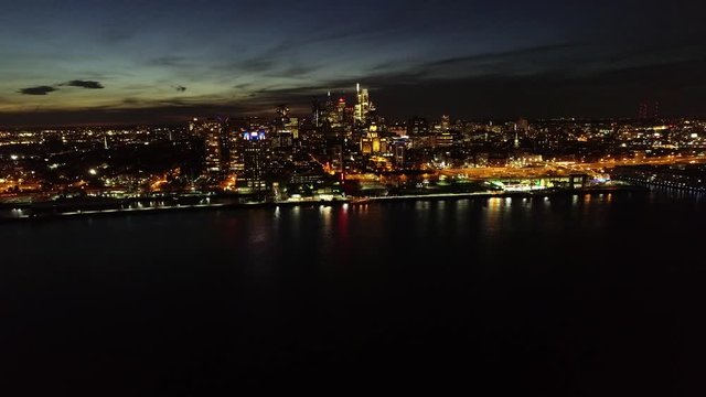 Aerial Video of Center City Philadelphia at Night
