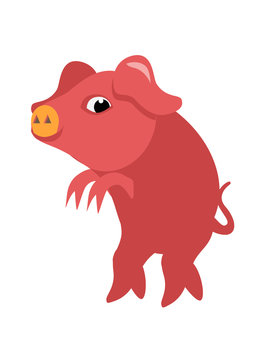 A funny pink pig stealthily walking. Vector illustration