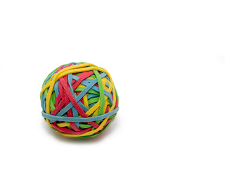 ball of rubber bands, white background