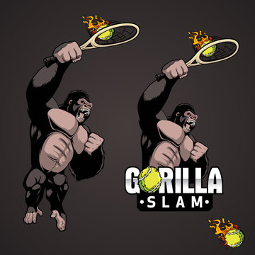 Gorilla Sport Mascot Character Tennis 