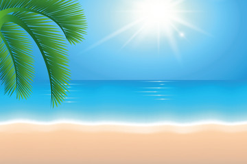 summer holiday background beach sunshine and palm tree vector illustration EPS10