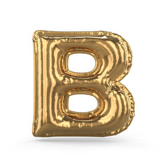 Golden letter B made of inflatable balloon isolated. 3D