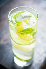 Mojito cocktail lime and mint. Selective focus. Shallow depth of field. 