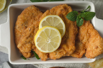Homemade german schnitzel with pickles