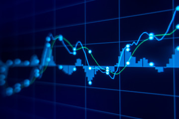 Stock market trading graph and candlestick chart for financial investment concept. Abstract finance background.