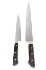 Two new stainless steel knives, isolated