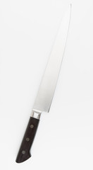 Long kitchen knife on light grey background