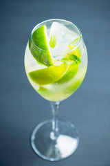 Royal mojito cocktail lime and mint. Selective focus. Shallow depth of field.