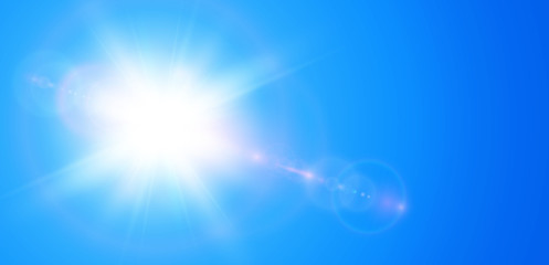 Sun with lens flare, vector nature background.