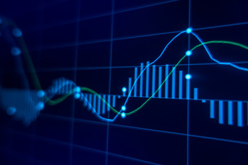 Stock market trading graph and candlestick chart for financial investment concept. Abstract finance background.