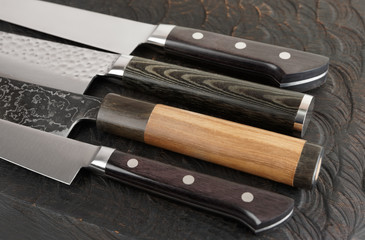 Knife handles and blades close-up