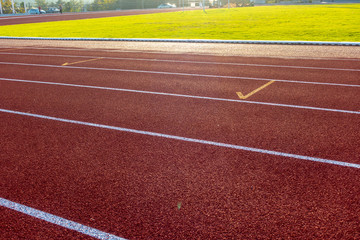 Fototapeta premium Red running track in stadium