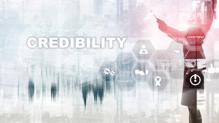 Corporate credibility improvement concept. Multiple exposure, mixed media background.