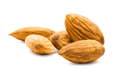 Isolated of almond nut  on white background. Clipping path -Image.
