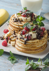 Homemade chocolate banana pancakes