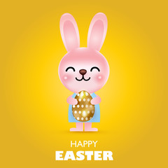 Cute cartoon bunny holding Easter egg, Vector Illustration
