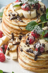 Homemade chocolate banana pancakes