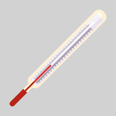 Mercury thermometer. Scale, home equipment, tool. Health care concept. Vector illustration can be used for topics like fever, flu, symptoms, diagnostics