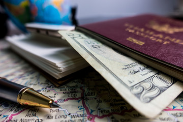 Travel map pin on map