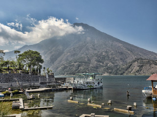 ANTIGUA, GUATEMALA  FEBRUARY 2 2019: Beautiful volcanic lake Atitlán, february 2 2019 Antigua, Guataemala