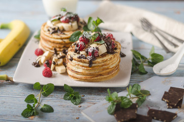 Homemade chocolate banana pancakes