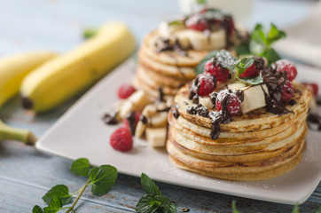 Homemade chocolate banana pancakes