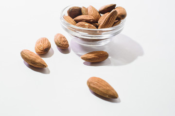 The almonds collection isolated on white background. With clipping path