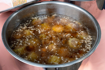 Thai food Gourd stuffed with minced pork in a pot container.