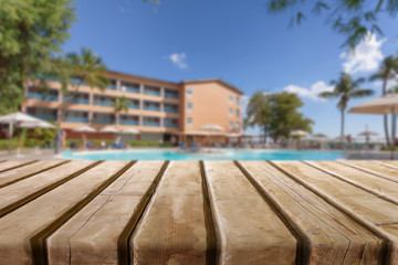 Wooden  desk on natural  background