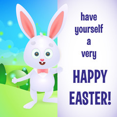 Have Yourself Very Happy Easter lettering with bunny. Easter greeting card. Typed text, calligraphy. For leaflets, brochures, invitations, posters or banners.