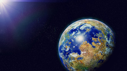 alien planet, exoplanet around in a distant star system (3d astronomy rendering)